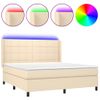 Cama Doble | Cama Para Adultos | Cama Box Spring Colchón Y Luces Led Tela Crema 180x200 Cm Cfw5109678