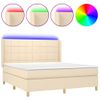 Cama Doble | Cama Para Adultos | Cama Box Spring Colchón Y Luces Led Tela Crema 180x200 Cm Cfw4715899