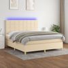 Cama Doble | Cama Para Adultos | Cama Box Spring Colchón Y Luces Led Tela Crema 180x200 Cm Cfw7288203