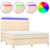 Cama Doble | Cama Para Adultos | Cama Box Spring Colchón Y Luces Led Tela Crema 180x200 Cm Cfw7288203