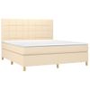 Cama Doble | Cama Para Adultos | Cama Box Spring Colchón Y Luces Led Tela Crema 180x200 Cm Cfw7288203