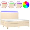 Cama Doble | Cama Para Adultos | Cama Box Spring Colchón Y Luces Led Tela Crema 200x200 Cm Cfw7140958