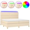 Cama Doble | Cama Para Adultos | Cama Box Spring Colchón Y Luces Led Tela Crema 200x200 Cm Cfw9396645