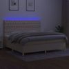 Cama Doble | Cama Para Adultos | Cama Box Spring Colchón Y Luces Led Tela Crema 200x200 Cm Cfw9396645