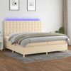 Cama Doble | Cama Para Adultos | Cama Box Spring Colchón Y Luces Led Tela Crema 200x200 Cm Cfw6280302