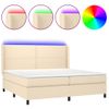 Cama Doble | Cama Para Adultos | Cama Box Spring Colchón Y Luces Led Tela Crema 200x200 Cm Cfw9072422