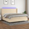 Cama Doble | Cama Para Adultos | Cama Box Spring Colchón Y Luces Led Tela Crema 200x200 Cm Cfw5749238