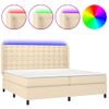 Cama Doble | Cama Para Adultos | Cama Box Spring Colchón Y Luces Led Tela Crema 200x200 Cm Cfw5749238