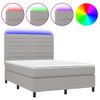 Cama Doble | Cama Para Adultos | Cama Box Spring Colchón Y Luces Led Tela Gris Claro 140x190 Cm Cfw1798321