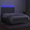 Cama Doble | Cama Para Adultos | Cama Box Spring Colchón Y Luces Led Tela Gris Claro 140x190 Cm Cfw1798321