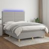 Cama Doble | Cama Para Adultos | Cama Box Spring Colchón Y Luces Led Tela Gris Claro 140x190 Cm Cfw2686222