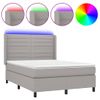 Cama Doble | Cama Para Adultos | Cama Box Spring Colchón Y Luces Led Tela Gris Claro 140x200 Cm Cfw6112746