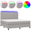 Cama Doble | Cama Para Adultos | Cama Box Spring Colchón Y Luces Led Tela Gris Claro 160x200 Cm Cfw7864925