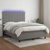 Cama Doble | Cama Para Adultos | Cama Box Spring Colchón Y Luces Led Tela Gris Oscuro 140x190 Cm Cfw6239645