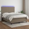 Cama Doble | Cama Para Adultos | Cama Box Spring Colchón Y Luces Led Tela Gris Taupe 140x190 Cm Cfw9457772