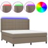 Cama Doble | Cama Para Adultos | Cama Box Spring Colchón Y Luces Led Tela Gris Taupe 180x200 Cm Cfw6259830