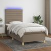 Cama Individual | Cama Para Adultos | Cama Box Spring Colchón Y Luces Led Tela Gris Taupe 90x190 Cm Cfw7624508