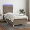 Cama Individual | Cama Para Adultos | Cama Box Spring Colchón Y Luces Led Tela Gris Taupe 90x190 Cm Cfw1857861