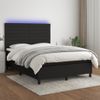 Cama Doble | Cama Para Adultos | Cama Box Spring Colchón Y Luces Led Tela Negro 140x190 Cm Cfw8278423