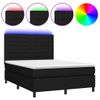 Cama Doble | Cama Para Adultos | Cama Box Spring Colchón Y Luces Led Tela Negro 140x190 Cm Cfw8278423