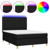 Cama Doble | Cama Para Adultos | Cama Box Spring Colchón Y Luces Led Tela Negro 140x190 Cm Cfw8731887