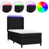 Cama Individual | Cama Para Adultos | Cama Box Spring Colchón Y Luces Led Tela Negro 90x190 Cm Cfw3599628