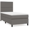 Cama Individual | Cama Para Adultos | Cama Box Spring Con Colchón Cuero Sintético Gris 90x190 Cm Cfw8331908