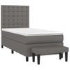 Cama Individual | Cama Para Adultos | Cama Box Spring Con Colchón Cuero Sintético Gris 90x190 Cm Cfw4274819