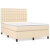 Cama Doble | Cama Para Adultos | Cama Box Spring Con Colchón Tela Color Crema 140x190 Cm Cfw6890144