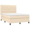 Cama Doble | Cama Para Adultos | Cama Box Spring Con Colchón Tela Color Crema 140x190 Cm Cfw7362512