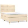 Cama Doble | Cama Para Adultos | Cama Box Spring Con Colchón Tela Color Crema 140x190 Cm Cfw2723424