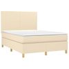 Cama Doble | Cama Para Adultos | Cama Box Spring Con Colchón Tela Color Crema 140x190 Cm Cfw1694399