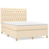 Cama Doble | Cama Para Adultos | Cama Box Spring Con Colchón Tela Color Crema 140x190 Cm Cfw5890206