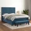 Cama Doble | Cama Para Adultos | Cama Box Spring Con Colchón Terciopelo Azul Oscuro 140x190 Cm Cfw2130670