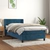 Cama Individual | Cama Para Adultos | Cama Box Spring Con Colchón Terciopelo Azul Oscuro 90x190 Cm Cfw6965647