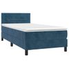 Cama Individual | Cama Para Adultos | Cama Box Spring Con Colchón Terciopelo Azul Oscuro 90x190 Cm Cfw2285733