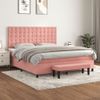 Cama Doble | Cama Para Adultos | Cama Box Spring Con Colchón Terciopelo Rosa 180x200 Cm Cfw6347579