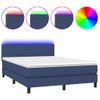 Cama Doble | Cama Para Adultos | Cama Box Spring Con Colchón Y Led Tela Azul 140x190 Cm Cfw4710060