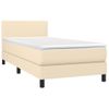 Cama Individual | Cama Para Adultos | Cama Box Spring Con Colchón Y Led Tela Crema 90x190 Cm Cfw2889784