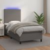 Cama Individual | Cama Para Adultos | Cama Box Spring Y Colchón Led Cuero Sintético Gris 90x190 Cm Cfw3347944