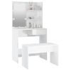 Juego De Tocador | Mesa Tocador | Tocador De Maquillaje Con Led Madera Contrachapada Blanco Brillante Cfw767343