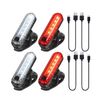 Luz De Bicicleta 4 Piezas De Luz Led Para Bicicleta Recargable Por Usb, Luz Trasera Y Delantera Para Bicicleta, Faro Y Luz Trasera Impermeables Para Bicicleta, 4 Cables Usb Incluidos (rojo)