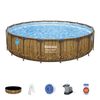 Piscina Desmontable Tubular Bestway Power Steel Diseño Madera 549x122 Cm Depuradora Cartucho De 5.678 L/h Con Cobertor Escalera