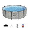 Piscina Desmontable Tubular Bestway Steel Pro Max Diseño Piedra Ø427x122 Cm Depuradora Cartucho 3.028 L/h Cobertor Y Escalera