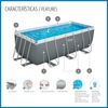 Piscina Tubular Rectangular Bestway Power Steel 412x201x122 Cm Con Depuradora De Arena Escalera Y Dispensador Químico Color Gris