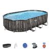 Piscina Desmontable Tubular Bestway Power Steel Oval Diseño Madera 610x366x122 Cm Con Depuradora Cartucho 5.678 L/h Con Cobertor Y Escalera