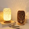 Lámpara De Mesa Led Takraw De Cuerda De Cáñamo, Lámpara Decorativa Para Mesita De Noche, Base De Madera Maciza, Pantalla De Cuerda De Cáñamo Hecha A Mano