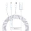 Cable 3 En 1 Usb A Lightning, Usb-c Y Micro-usb 2,5a 15 Metros Baseus Blanco