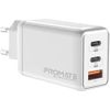 Cargador Gan Usb-c Dual 65w Y Usb-a 30w, Promate Ganport3-65pd – Blanco