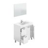 Kit Mueble De Baño Blanco Brillo. + Espejo + Lavamanos Cerámica Blanca 2 Pueras + 2 Cajones